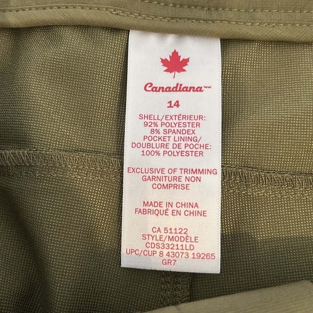 Canadiana Olive Green Outdoor Hicking Cargo Pants Size 14 - Picture 3 of 12